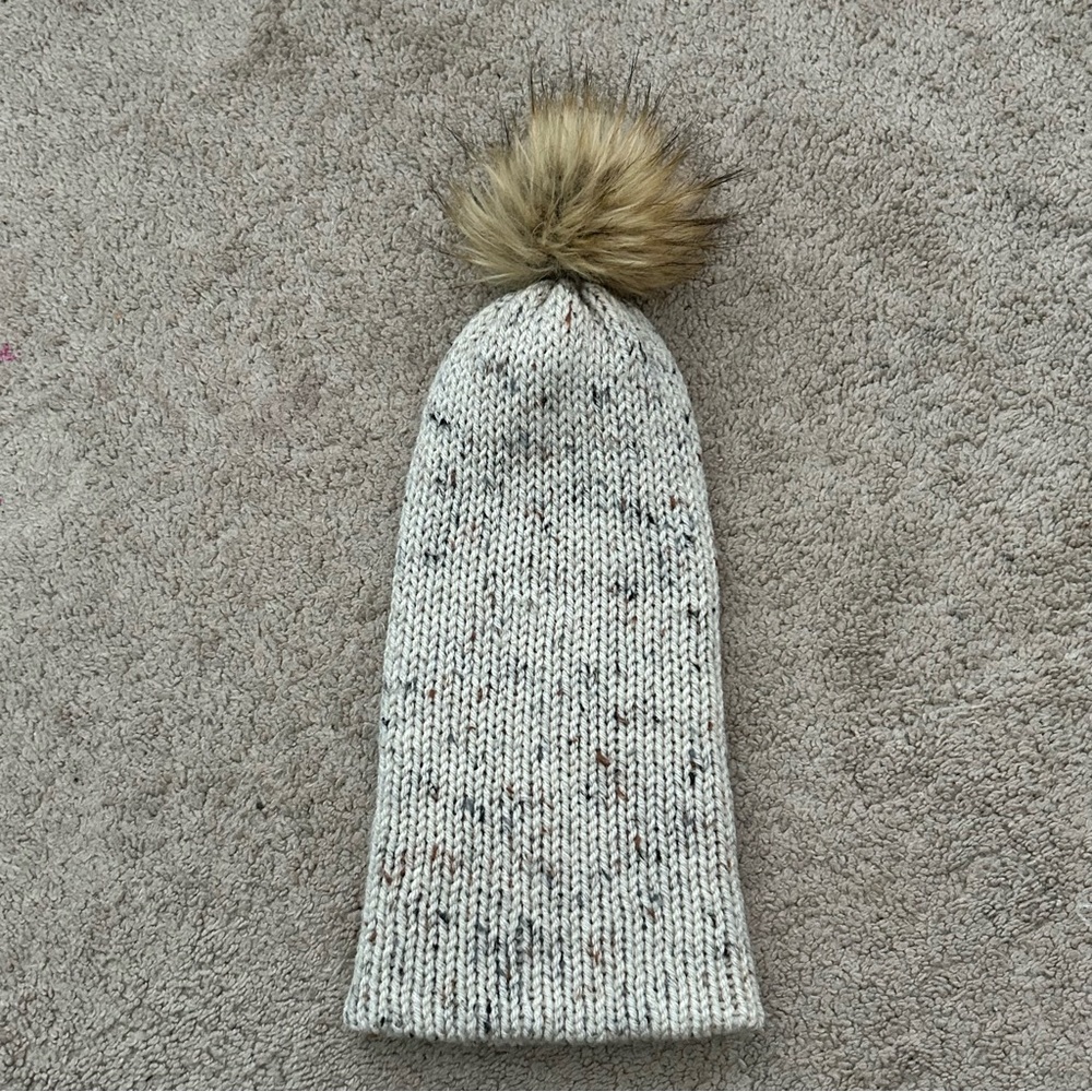 Cozy Knit Kids Hat with Pom Pom - Cream - Handmade